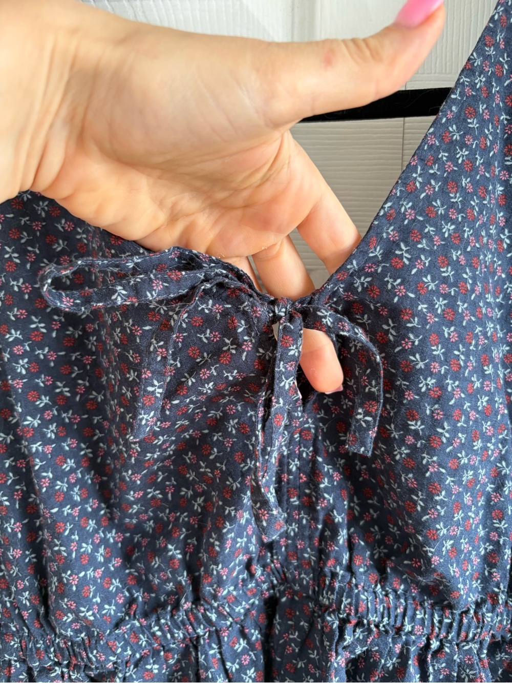Madewell Tie-Back Peplum Top Daisies Deep Blue Ditsy Floral M Peasant Cottage - Picture 6 of 9